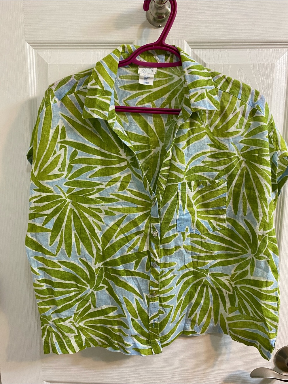 Sigrid Olsen Women's 100% Linen Tropical Leaf Print Resort Tunic Top Medium
